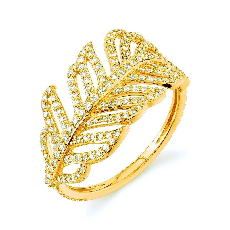 Women's rings leafy-titanium-Diamond Feather Wrap Ring