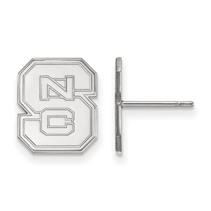 sterling silver earrings for women -14k White Gold North Carolina State 'NCS' Post Earrings