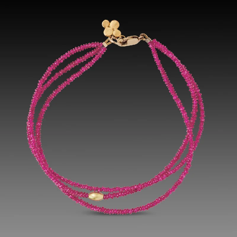 handcrafted bracelets for women -Triple Strand Ruby and Gold Bracelet