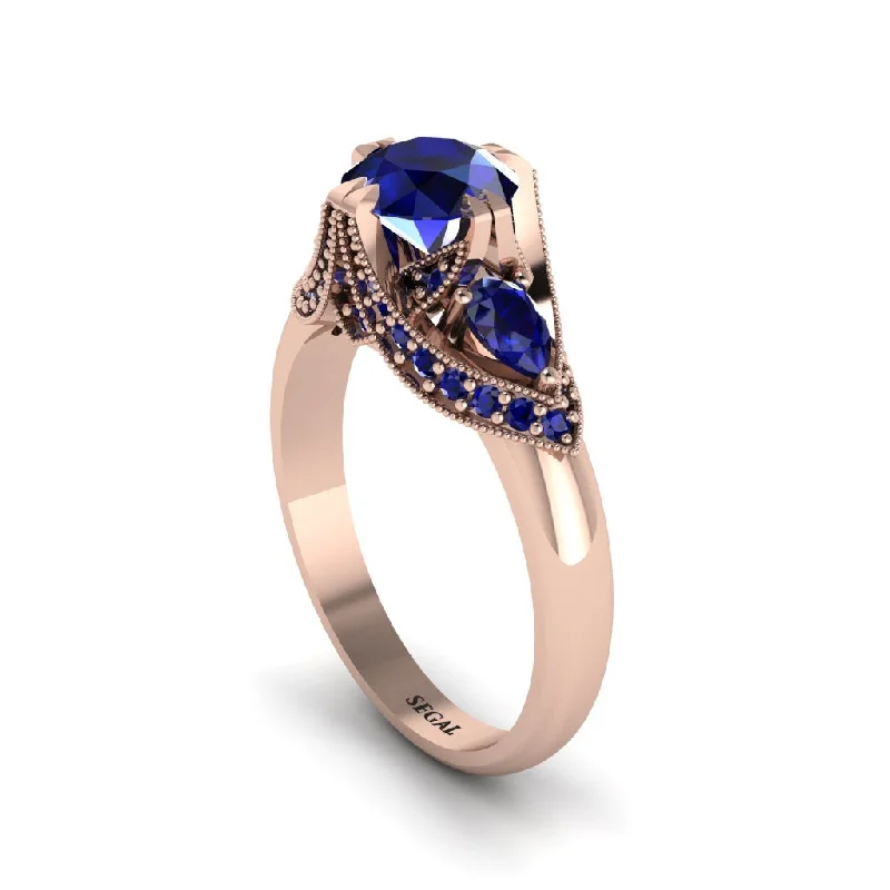 pear-shaped engagement rings for women -Sapphire Vintage Round Cut Engagement Ring - Kali No. 74