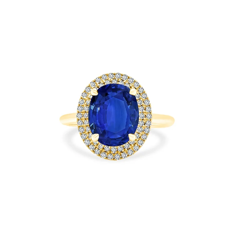 Women's rings faint-shimmer-Oval Cut Sapphire Solitaire with Double Halo