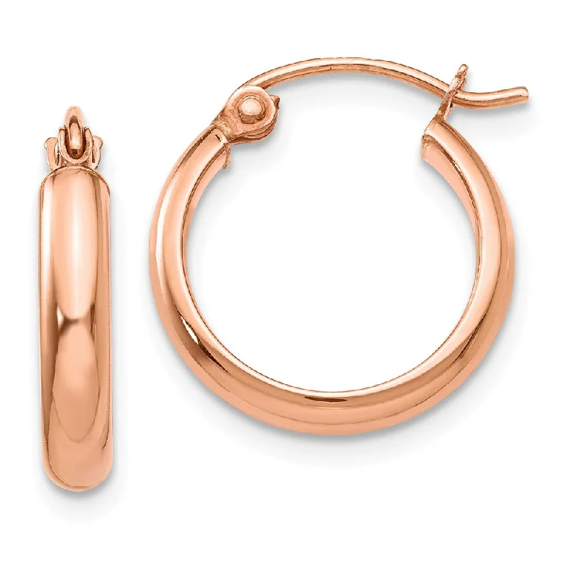 long chain earrings for women -2.8mm x 15mm Polished 14k Rose Gold Half Round Tube Hoop Earrings