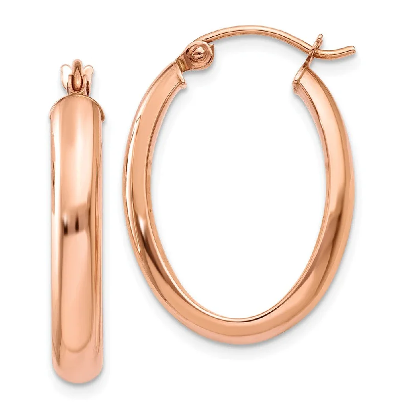 statement earrings for women -3.75mm x 26mm Polished 14k Rose Gold Domed Oval Tube Hoop Earrings