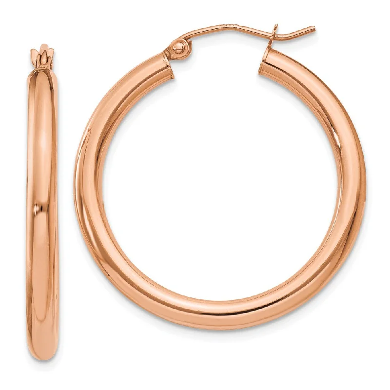 pink gemstone earrings for women -3mm, 14k Rose Gold Polished Round Hoop Earrings, 30mm (1 1/8 Inch)