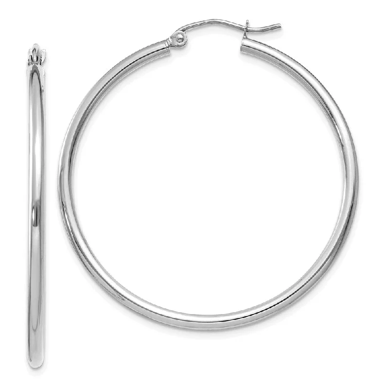 large statement earrings for women -2mm x 40mm 14k White Gold Classic Round Hoop Earrings