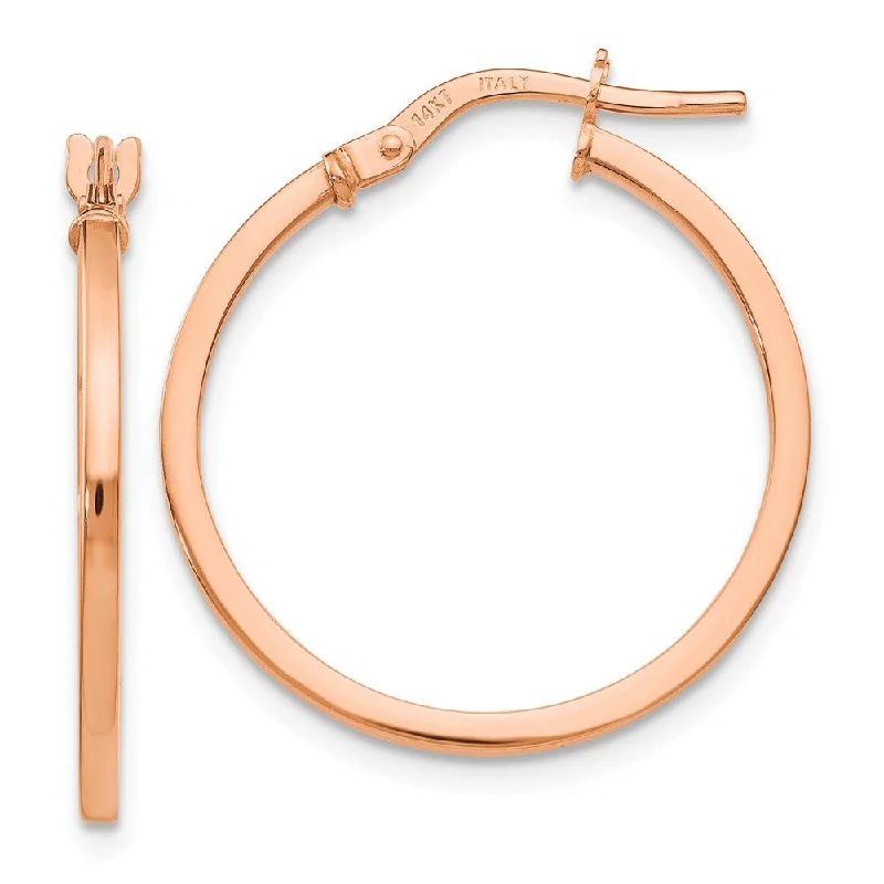 sun and moon earrings for women -14k Rose Gold Square Tube Round Hoop Earrings, 1.5 x 22mm (7/8 Inch)