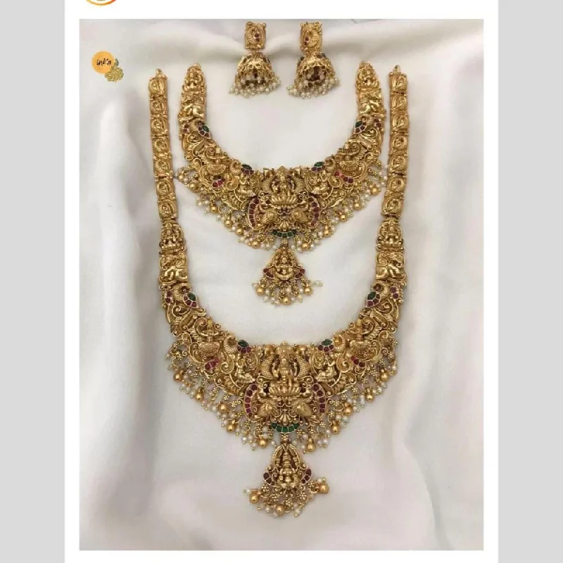 aesthetic necklaces for women -Manisha Jewellery Gold Plated Pota Stone Temple Double Necklace Set