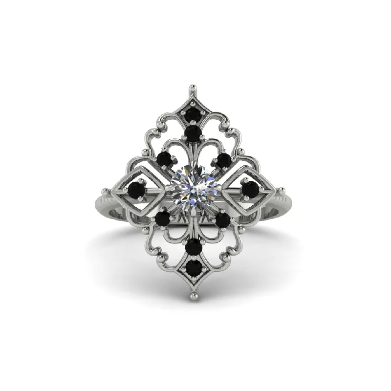 pear halo engagement rings for women -Black Diamond Royal Filigree Cluster Engagement Ring - Zinnia No. 33