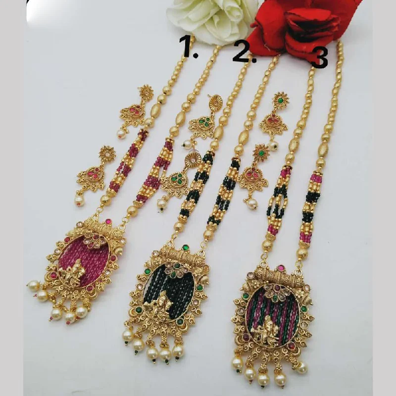 trendy layered necklaces for women -FS Collection Gold Plated Long Necklace Set (1 Piece Only Assorted Design)