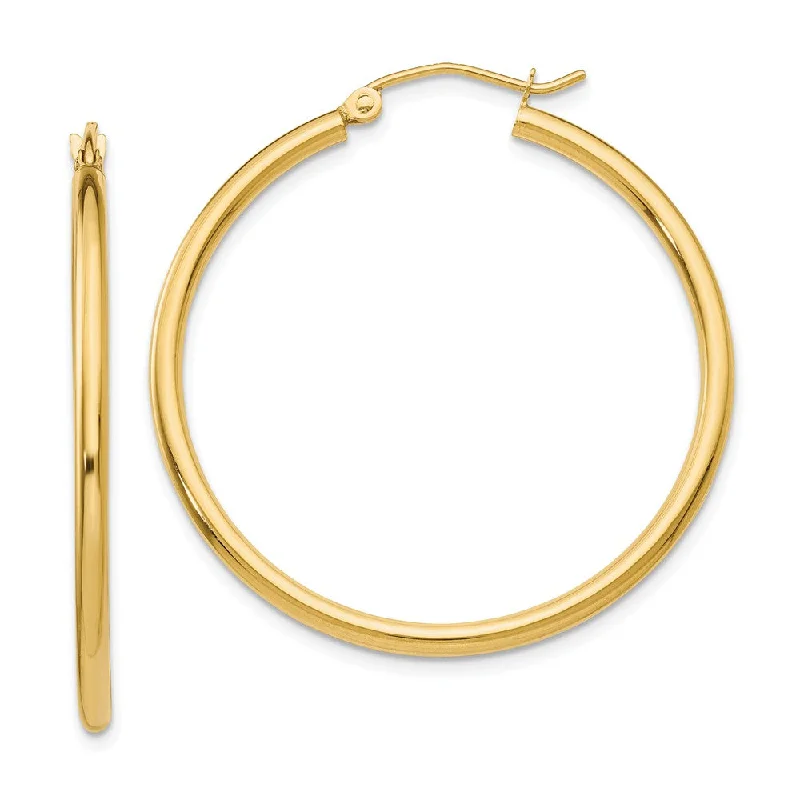 artistic earrings for women -2mm x 35mm 14k Yellow Gold Classic Round Hoop Earrings