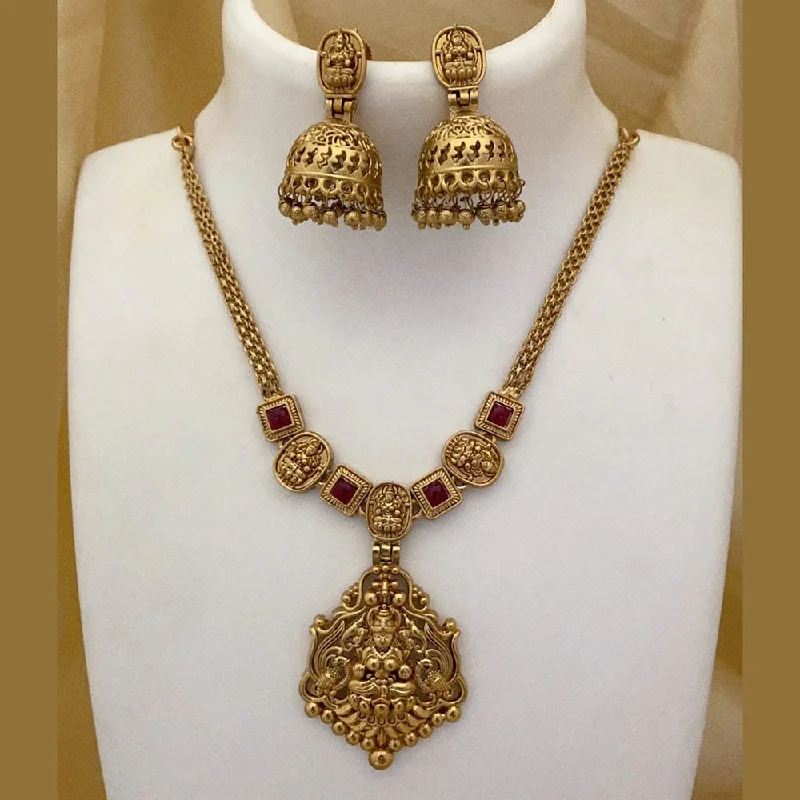 vintage necklaces for women -Joyful Jewel Art Matte Gold Plated Pota Stone Temple Necklace Set