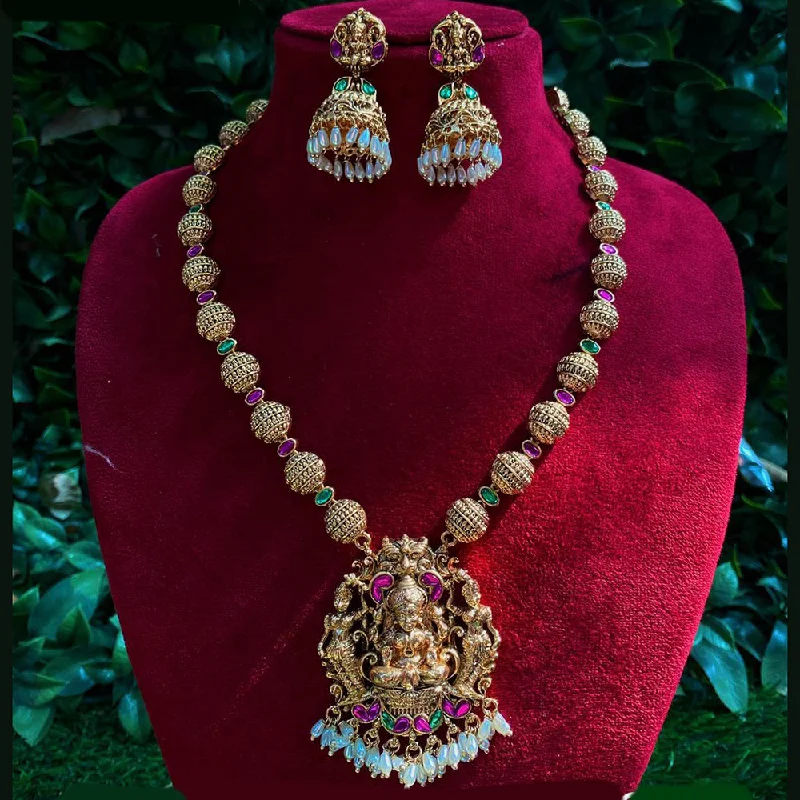 summer necklaces for women -Royal Kundan Jewellery Gold Plated Pota Stone And Pearls Temple Necklace Set