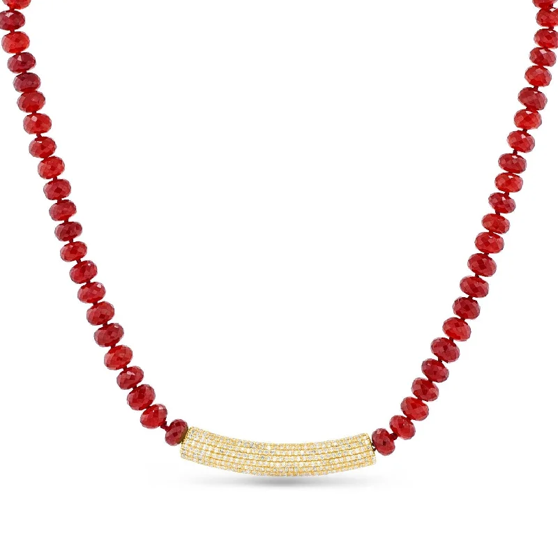 crystal necklaces for women -14k Hessonite Garnet and Diamond Roll Bar Necklace NG002791