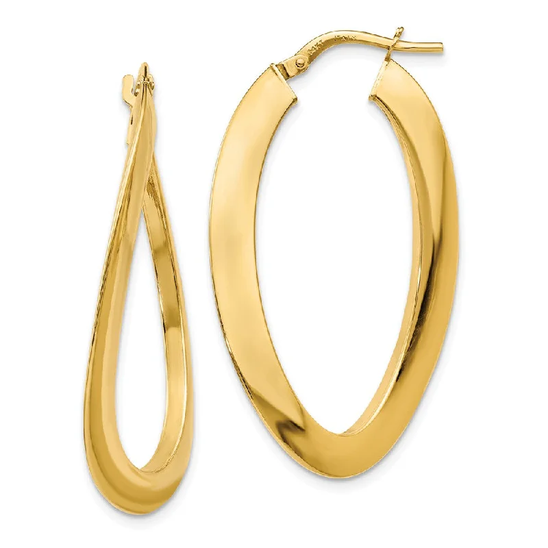 drop earrings for women -Twisted Oval Hoop Earrings in 14k Yellow Gold, 38mm (1 1/2 Inch)