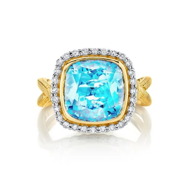 Women's rings leafy-titanium-18k Yellow Gold Sky Blue Topaz Diamond Halo Ring