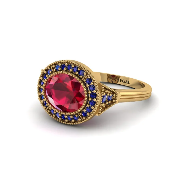 trendy minimalist engagement rings -Oval Cut Ruby Milgrain Halo Engagement Ring - Alexandria No. 70