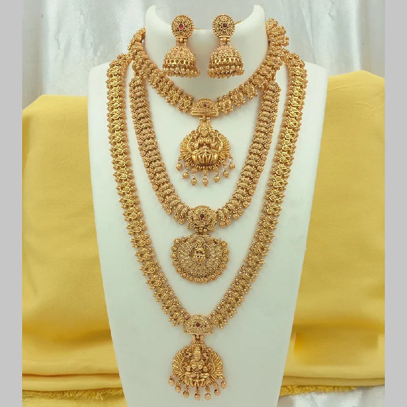 custom necklaces for women -Joyful Jewel Art Matte Gold Plated Pota Stone Temple Long Necklace Combo