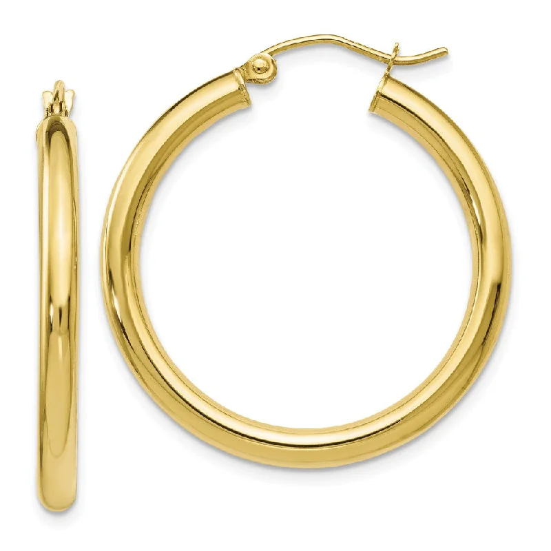 long dangle earrings for women -3mm Round Hoop Earrings in 10k Yellow Gold, 30mm (1 3/16 Inch)