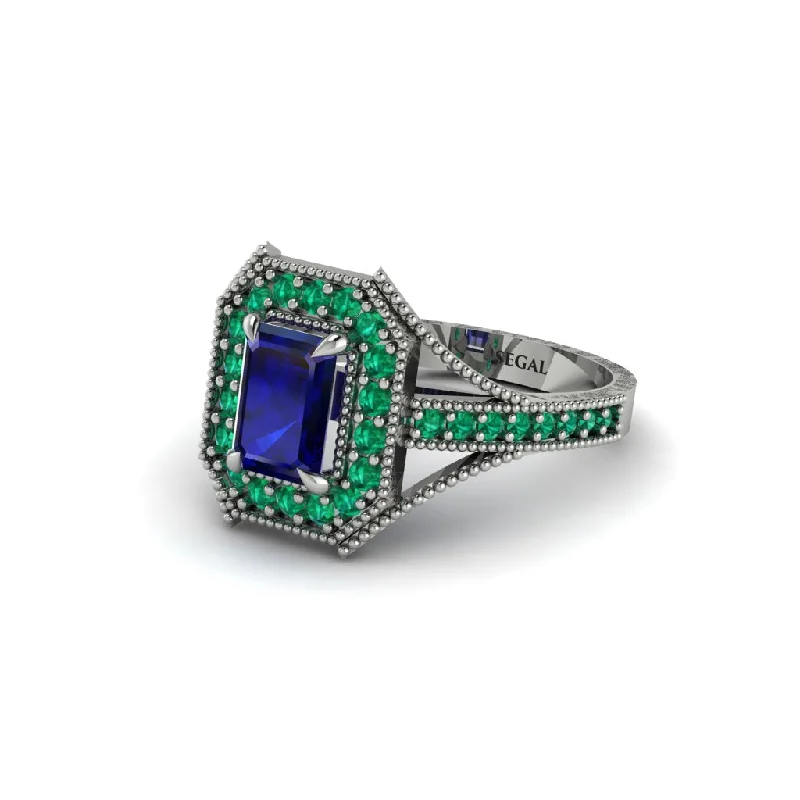 filigree engagement rings for women -Emerald Cut Emerald Milgrain Halo Engagement Ring - Xanthe No. 30