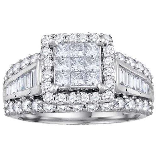 high-end engagement rings for women -2 CTW Diamond Engagement Ring in 10KT White Gold