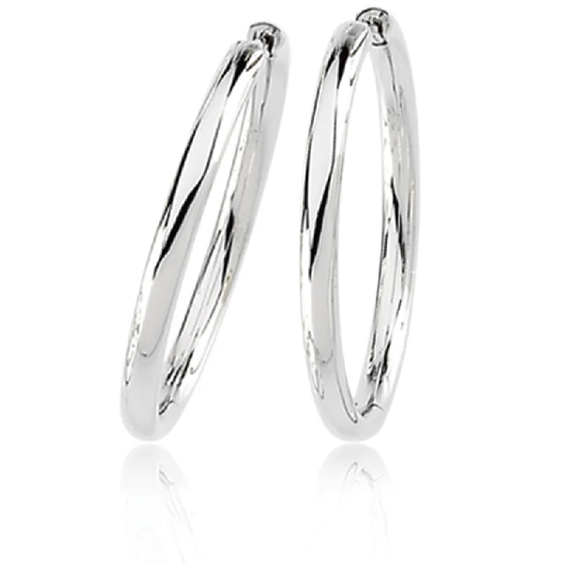 silver huggie earrings for women -2.6mm Endless Round Hinged Hoop Earrings in 14k White Gold, 39mm