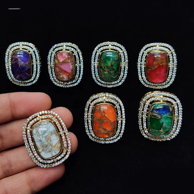 Women's rings Edwardian-echo-JCM Gold Plated Druzy Crystal Stone And Austrian Stone Ring