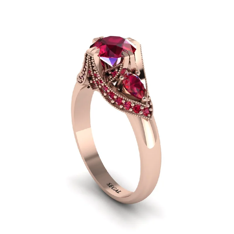 rose gold halo engagement rings -Ruby Vintage Round Cut Engagement Ring - Kali No. 56