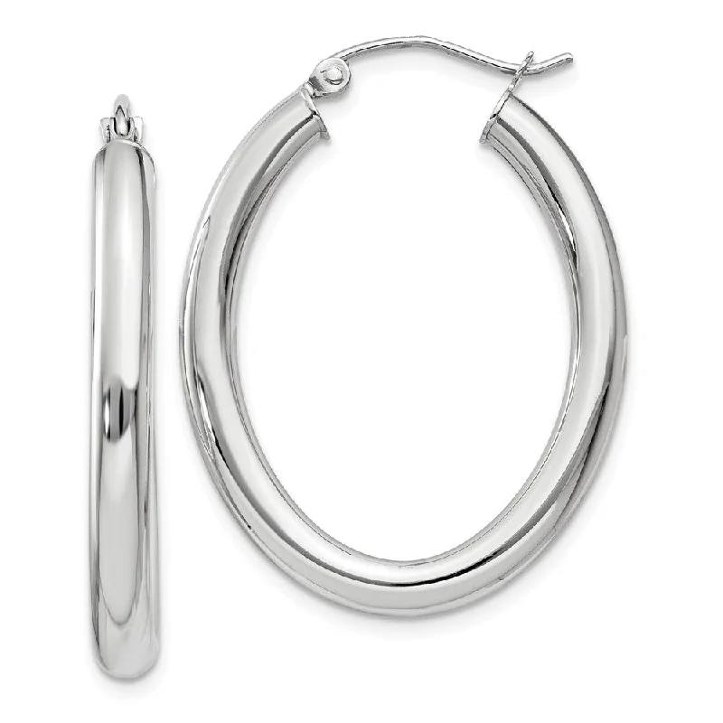 luxury earrings for women -3.5mm x 32mm Polished 14k White Gold Classic Oval Tube Hoop Earrings