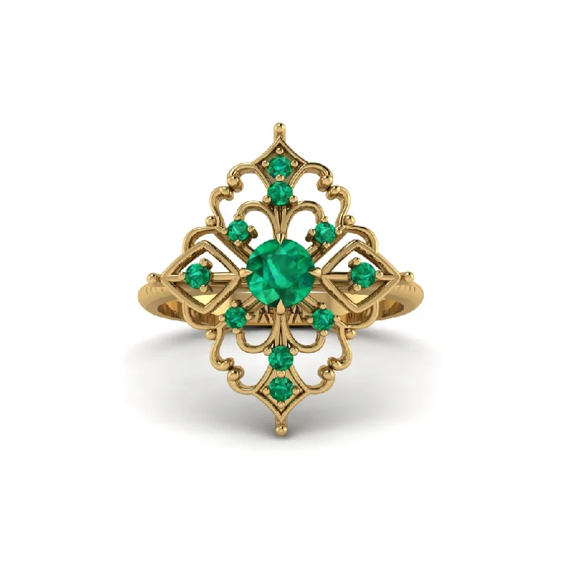 teardrop engagement rings for women -Emerald Royal Filigree Cluster Engagement Ring - Zinnia No. 19