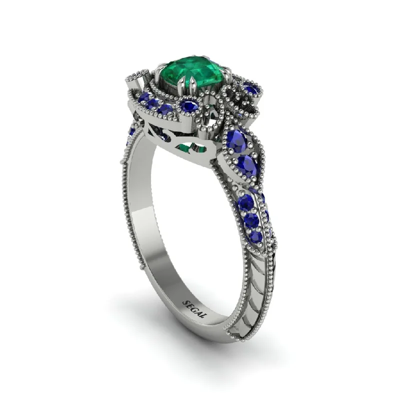 custom engagement rings for women -Emerald Vintage Filigree Cushion Cut Engagement Ring - Elaina No. 66