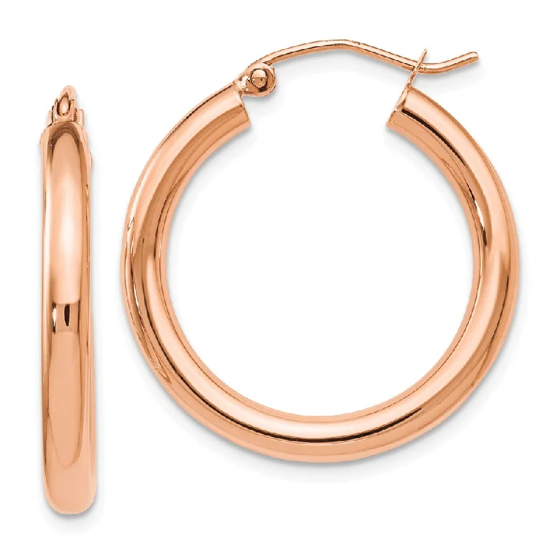 statement earrings for women -3mm Round Hoop Earrings in 14k Rose Gold, 26mm (1 Inch)