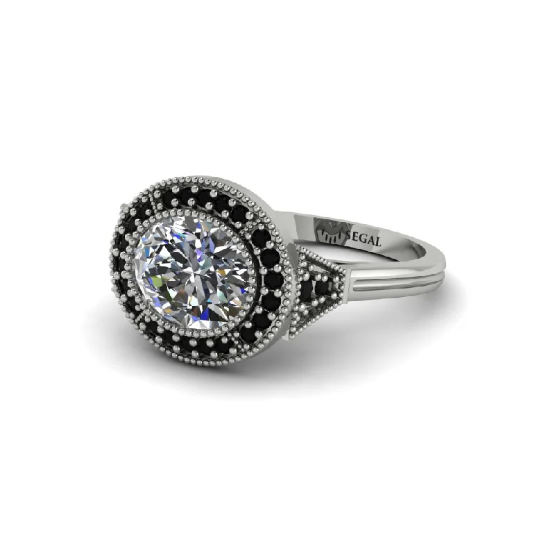 affordable engagement rings for women -Oval Cut Diamond Milgrain Halo Engagement Ring - Alexandria No. 33