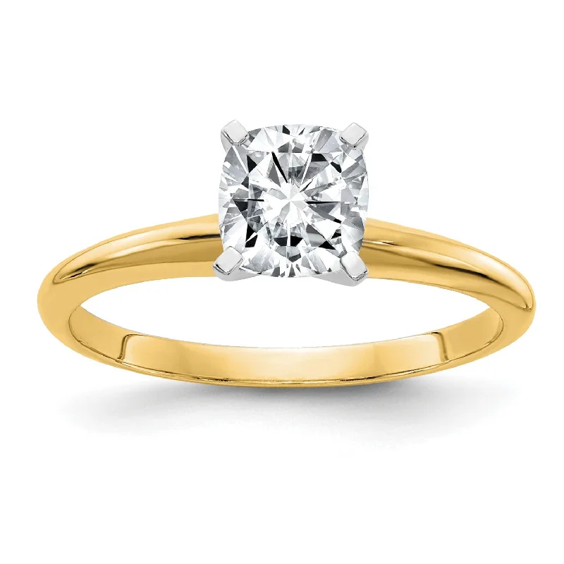 three-stone engagement rings for women -6MM Cushion Moissanite Solitaire Engagement Ring in 14KT Yellow Gold; Size 6