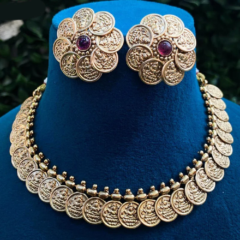 stylish name necklaces for women -Royal Kundan Jewellery Gold Plated Temple Necklace Set