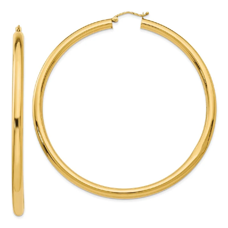 big hoop earrings for women -4mm x 70mm 14k Yellow Gold Polished Round Hoop Earrings