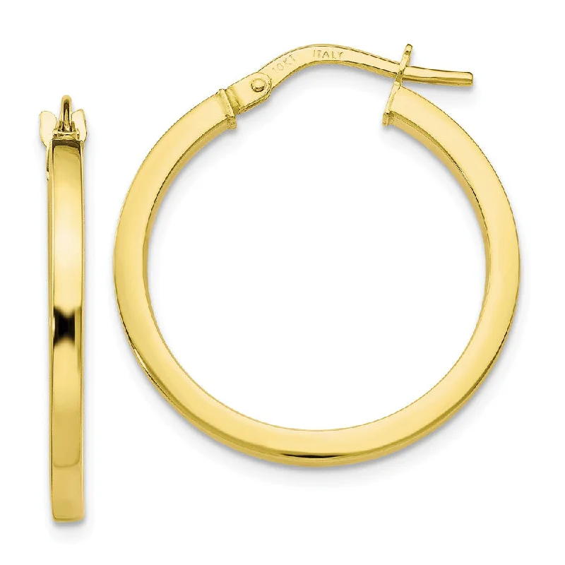 lightweight earrings for women -2mm Square Tube Round Hoop Earrings in 10k Yellow Gold, 24mm