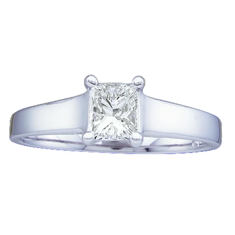 filigree engagement rings for women -Royale 1 CTW Princess Cut Diamond Solitaire Engagement Ring in 14KT White Gold