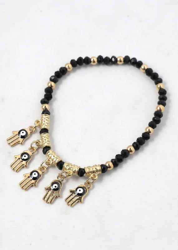 astrology bracelets for women -Beaded Hamsa Hand + Evil Eye Bracelet