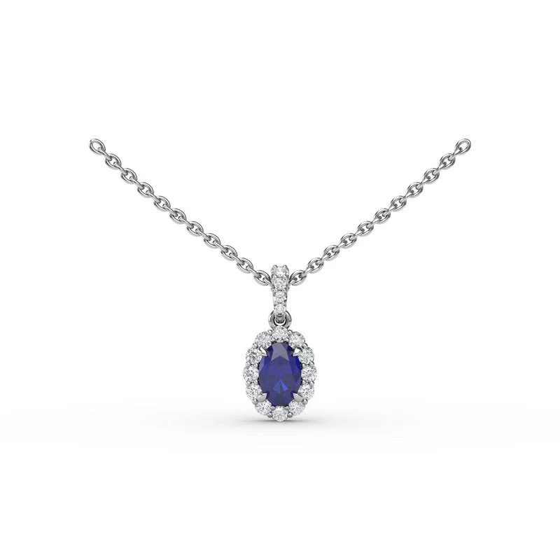 cubic zirconia pendant necklaces for women -Sapphire and Diamond Halo Necklace P1834S