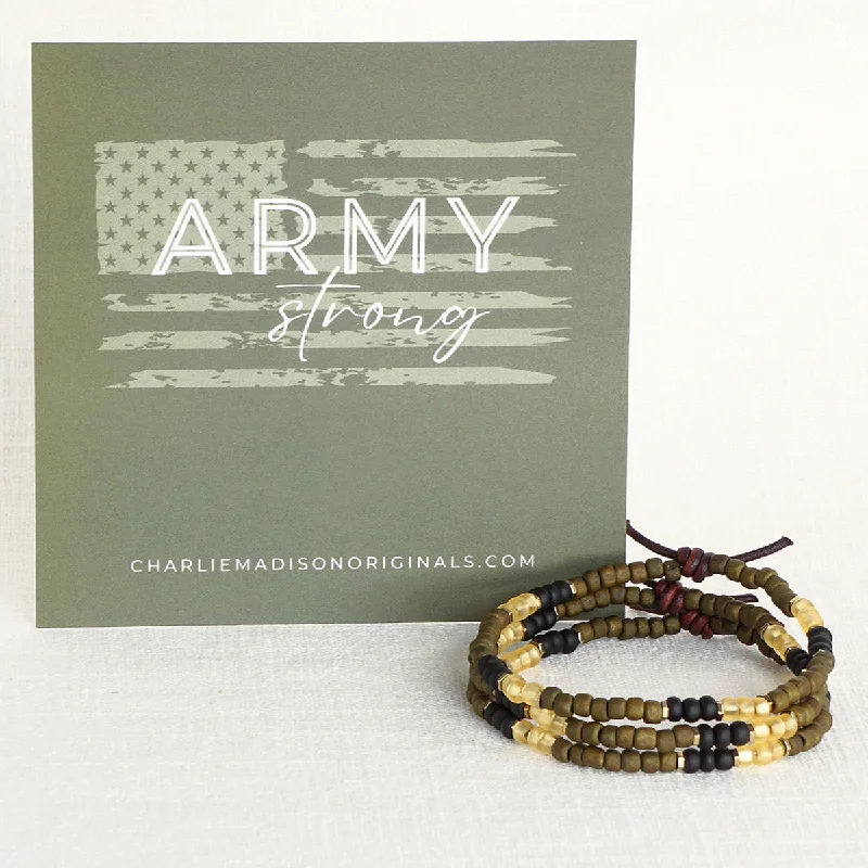 adjustable bracelets for women -Army Strong Bracelet | Tiny Stacker Seed Bead Bracelet