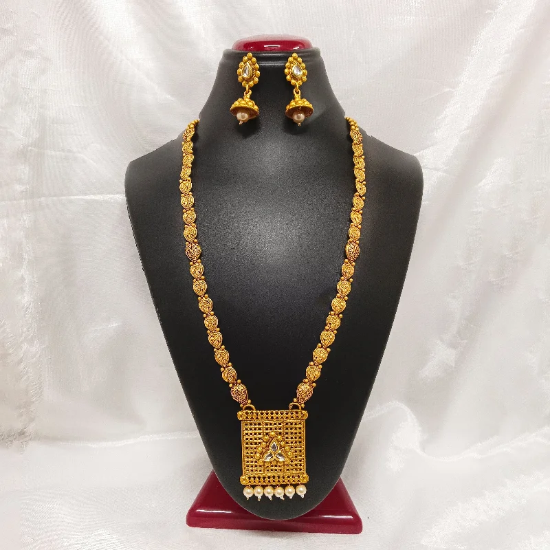 stylish name necklaces for women -Darshana Jewels Kundan Stone Gold Plated Necklace Set