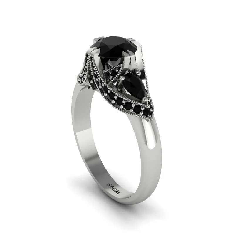 round cut engagement rings for women -Black Diamond Vintage Round Cut Engagement Ring - Kali No. 39