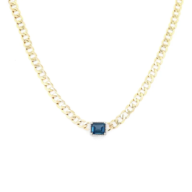 gold plated necklaces for women -14k Gold and London Blue Topaz Cuban Link Collar Necklace NG000597