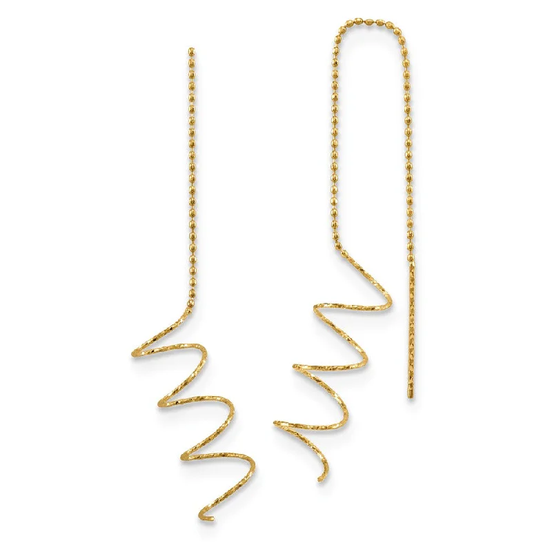 abstract earrings for women -52mm (2 Inch) 14k Yellow Gold Polished & D/C Spiral Threader Earrings