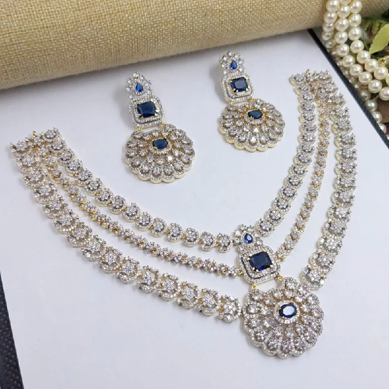 layered necklaces for women -Aamrapali Gold Plated American Diamond Necklace Set