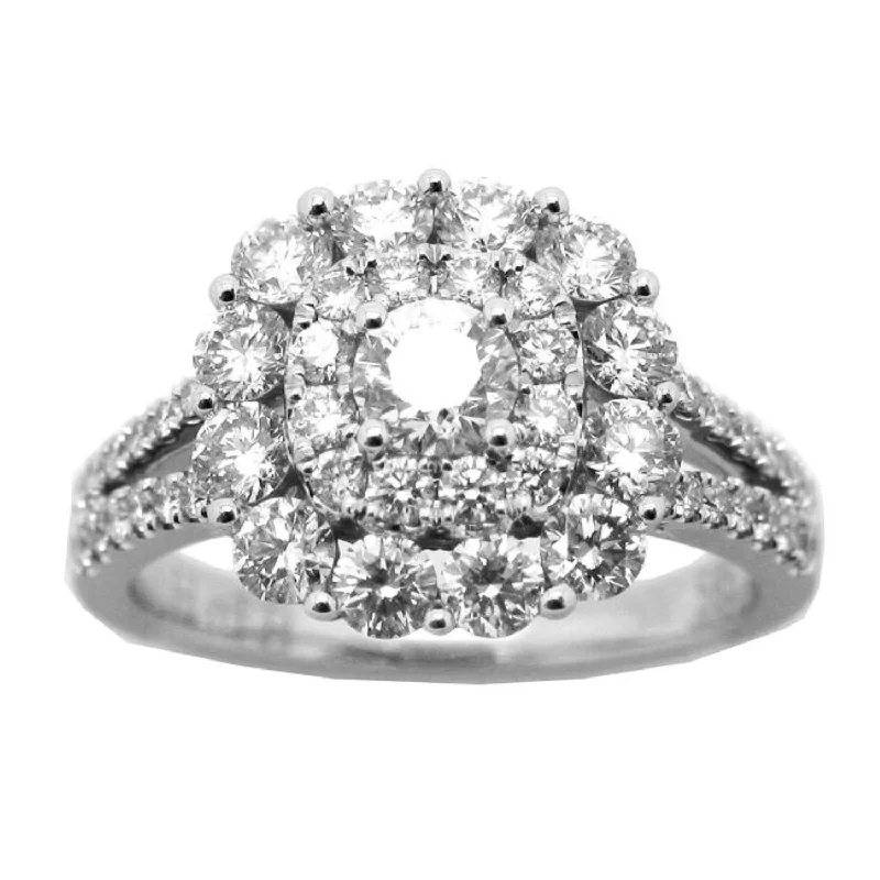 geometric engagement rings for women -Signature 1 1/2 CTW Diamond Halo Engagement Ring in 14KT White Gold