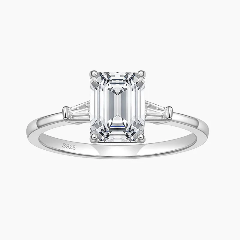 stylish engagement rings for women -3CT 925 Sterling Silver Emerald Cut CZ Engagement Ring