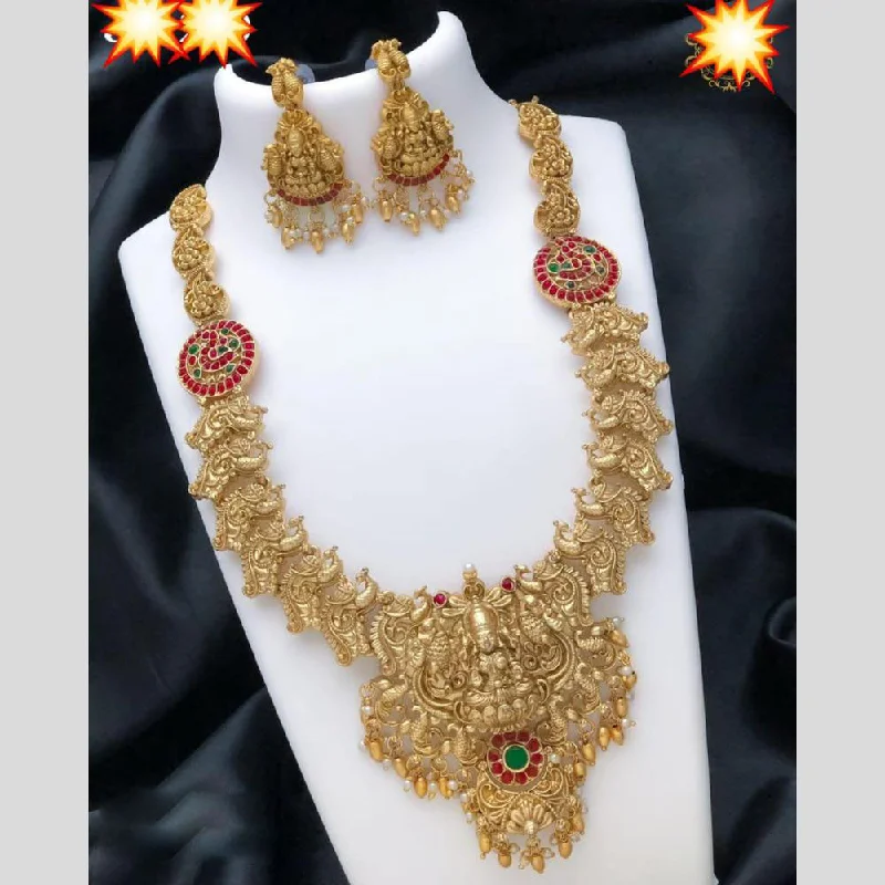 trendy layered necklaces for women -Manisha Jewellery Gold Plated Pota Stone Temple Necklace Set