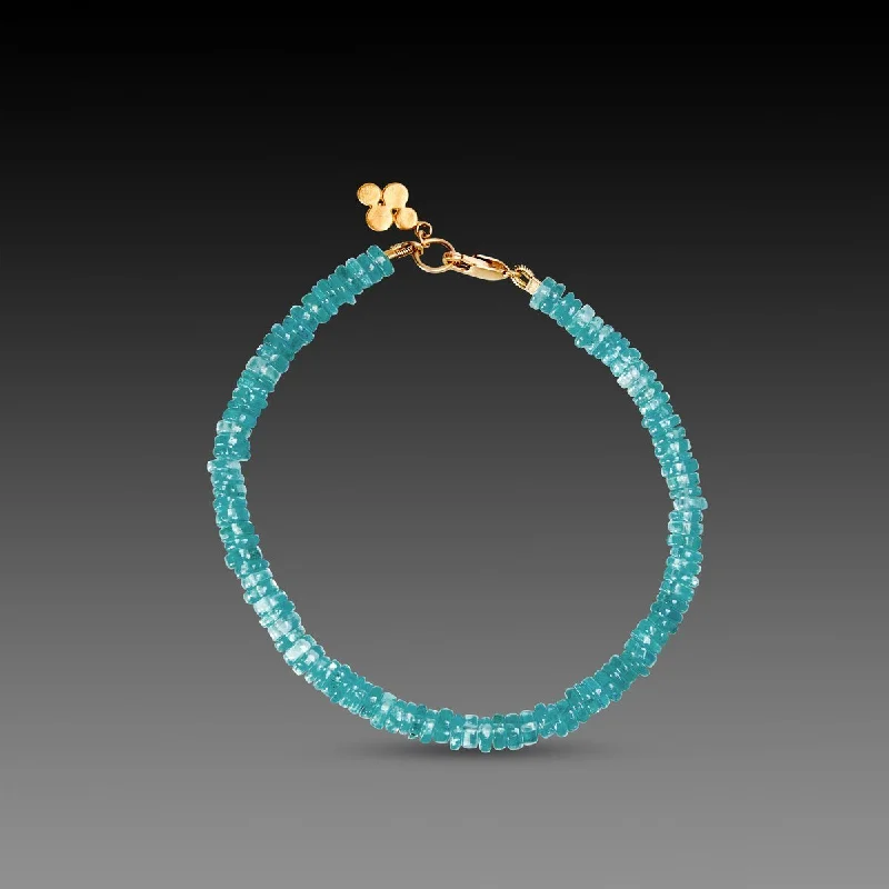 gemstone bracelets for women -Apatite Bracelet with 22k Disk Charm