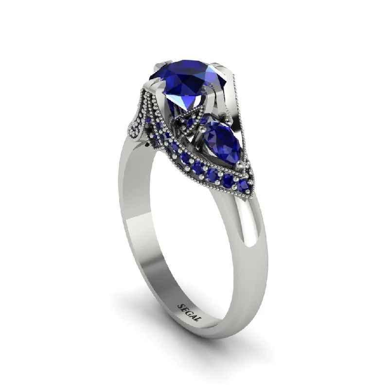 delicate engagement rings for women -Sapphire Vintage Round Cut Engagement Ring - Kali No. 75